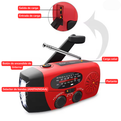 Lámpara Radio de Emergencia con Linterna y Cargador