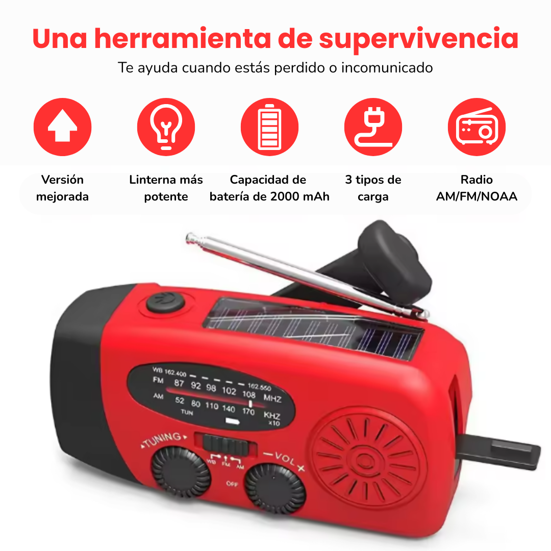 Lámpara Radio de Emergencia con Linterna y Cargador