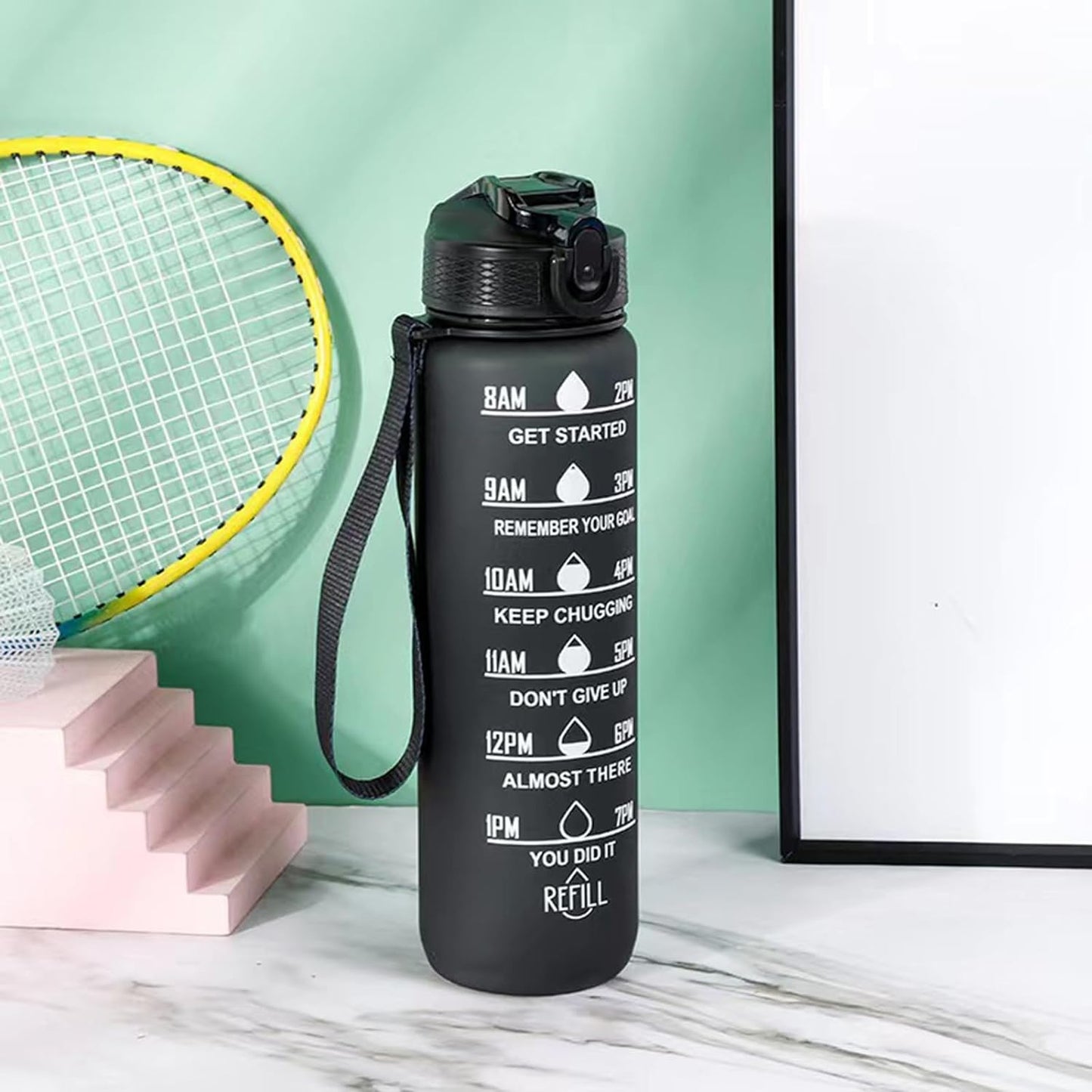 Botella de Agua Motivacional 1L Antifugas para Gimnasio