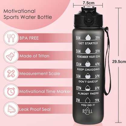 Botella de Agua Motivacional 1L Antifugas para Gimnasio