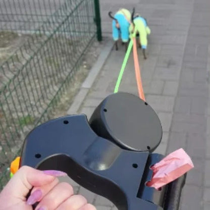 Correa Doble para Perros con luz LED: Giratoria 360° sin Enredos y con Amortiguador Elástico